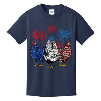 Funny Chickens American Flag Patriotic Farmer 4th Of July Kids T-Shirt