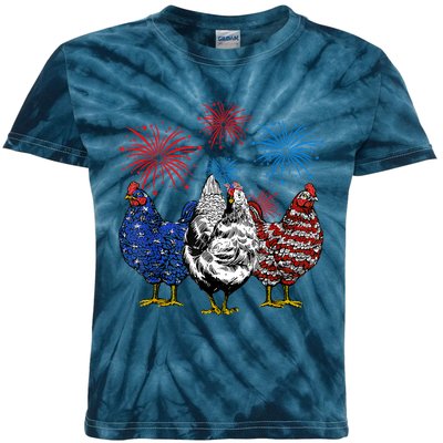 Funny Chickens American Flag Patriotic Farmer 4th Of July Kids Tie-Dye T-Shirt