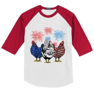 Funny Chickens American Flag Patriotic Farmer 4th Of July Kids Colorblock Raglan Jersey