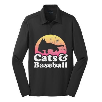 Funny Cats and Baseball Cat and Baseball player Silk Touch Performance Long Sleeve Polo