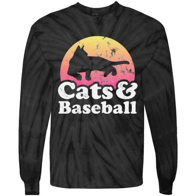 Funny Cats and Baseball Cat and Baseball player Tie-Dye Long Sleeve Shirt