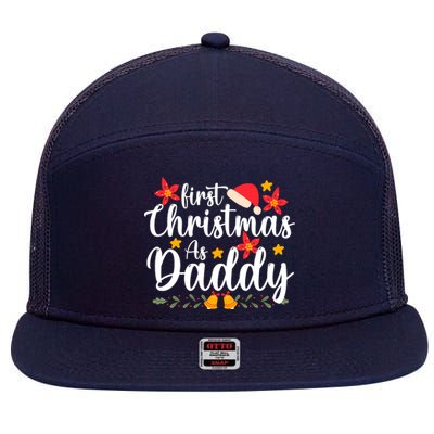 First Christmas As Daddy Funny Xmas Christmas 7 Panel Mesh Trucker Snapback Hat