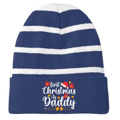 First Christmas As Daddy Funny Xmas Christmas Striped Beanie with Solid Band