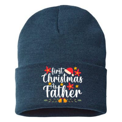 First Christmas As Father Funny Xmas Christmas Sustainable Knit Beanie