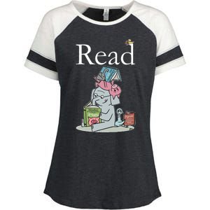 Funny Cute Animals Read Book Fan Enza Ladies Jersey Colorblock Tee