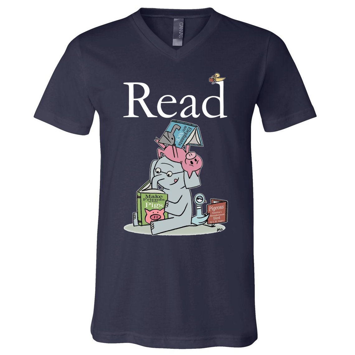 Funny Cute Animals Read Book Fan V-Neck T-Shirt