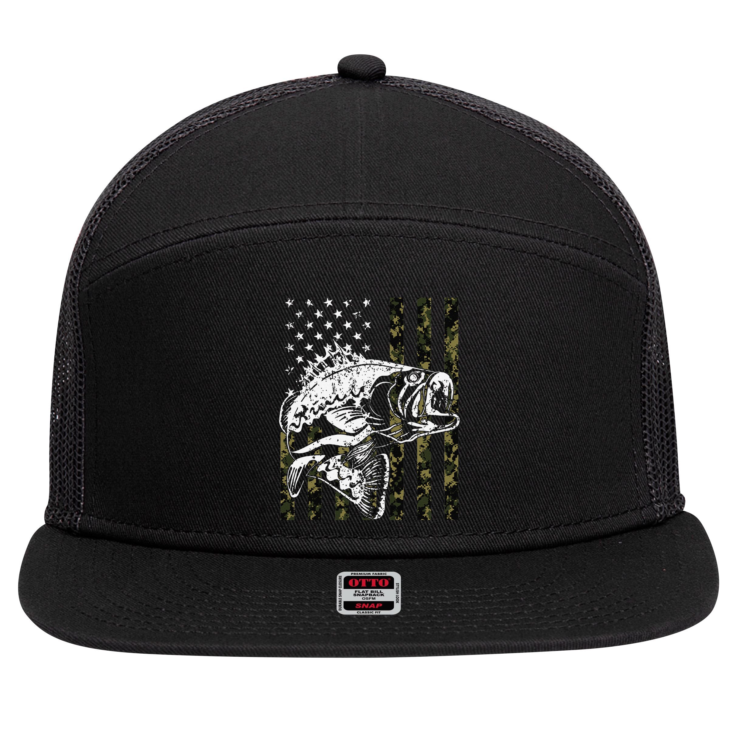 Fishing Camouflage American Flag Fisherman 7 Panel Mesh Trucker Snapback Hat