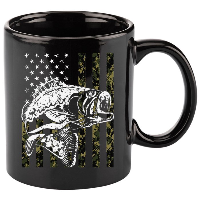 Fishing Camouflage American Flag Fisherman 11oz C Handle Ceramic Mug