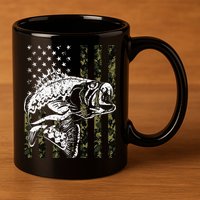 Fishing Camouflage American Flag Fisherman 11oz C Handle Ceramic Mug