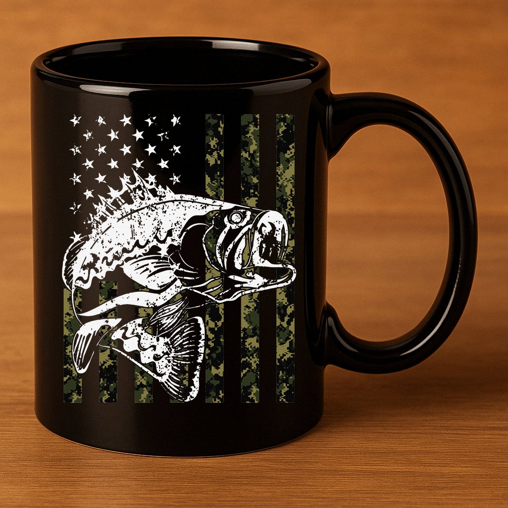 Fishing Camouflage American Flag Fisherman 11oz C Handle Ceramic Mug