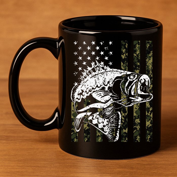 Fishing Camouflage American Flag Fisherman 11oz C Handle Ceramic Mug