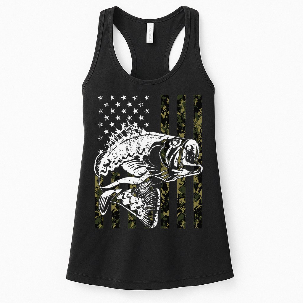 Fishing Camouflage American Flag Fisherman Womens Tank Top