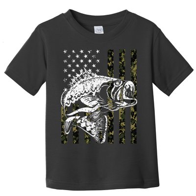Fishing Camouflage American Flag Fisherman Toddler T-Shirt