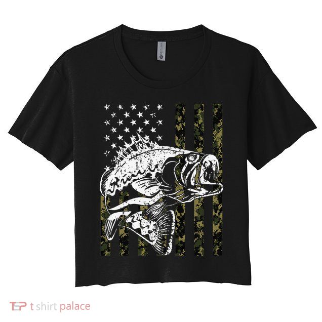 Fishing Camouflage American Flag Fisherman Crop Top