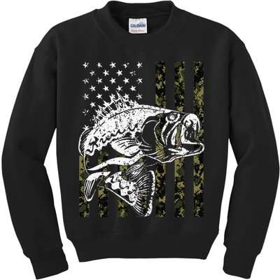 Fishing Camouflage American Flag Fisherman Kids Sweatshirt