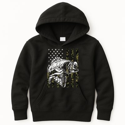 Fishing Camouflage American Flag Fisherman Kids Hoodie