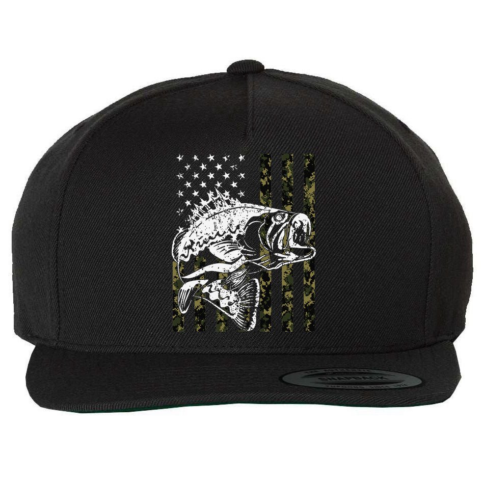 Fishing Camouflage American Flag Fisherman Wool Snapback Cap