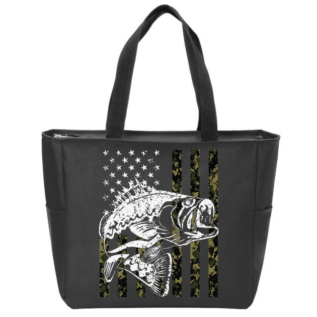 Fishing Camouflage American Flag Fisherman Zip Tote Bag