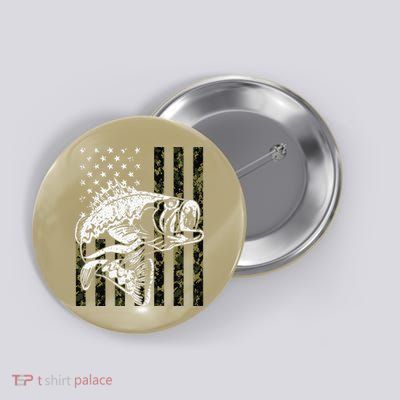 Fishing Camouflage American Flag Fisherman Button