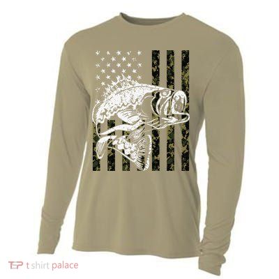 Fishing Camouflage American Flag Fisherman Cooling Performance Long Sleeve Crew