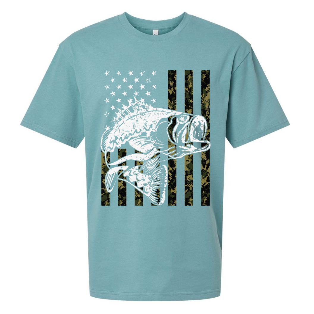 Fishing Camouflage American Flag Fisherman Sueded Cloud Jersey T-Shirt