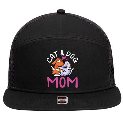 funny Cat And Dog Mom  Cats Dogs Lover Mother 7 Panel Mesh Trucker Snapback Hat