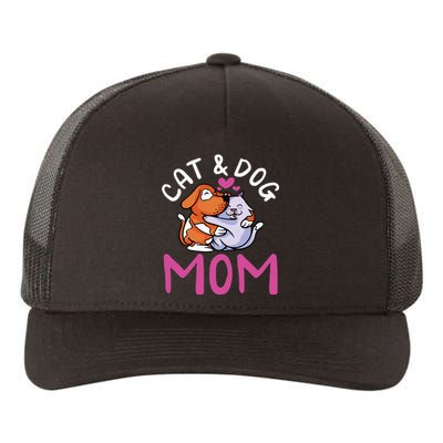 funny Cat And Dog Mom  Cats Dogs Lover Mother Yupoong Adult 5-Panel Trucker Hat