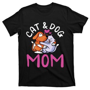 funny Cat And Dog Mom  Cats Dogs Lover Mother T-Shirt