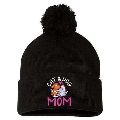 funny Cat And Dog Mom  Cats Dogs Lover Mother Pom Pom 12in Knit Beanie