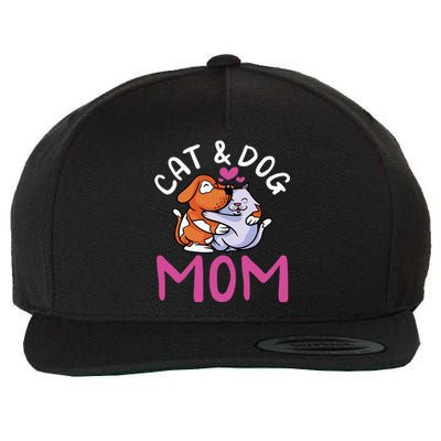 funny Cat And Dog Mom  Cats Dogs Lover Mother Wool Snapback Cap