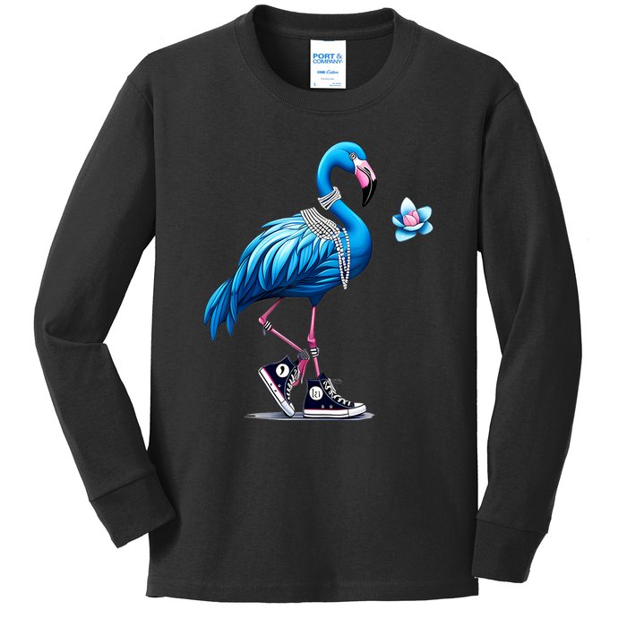 Flamingo Chucks And Pearls Comma La Kamala 2024 Kids Long Sleeve Shirt