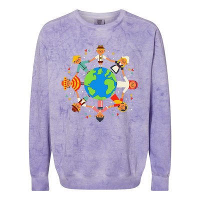 Funny Children Around The World Earth Day Colorblast Crewneck Sweatshirt