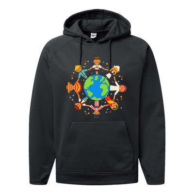 Funny Children Around The World Earth Day Performance Fleece Hoodie