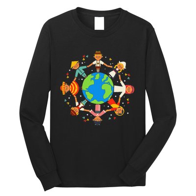 Funny Children Around The World Earth Day Long Sleeve Shirt