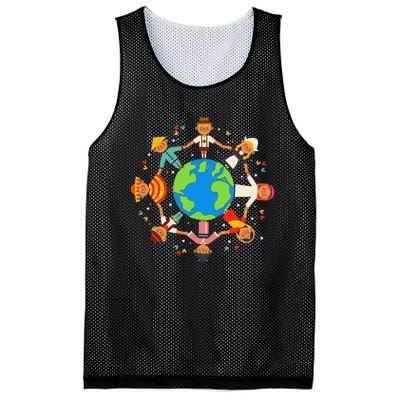 Funny Children Around The World Earth Day Mesh Reversible Basketball Jersey Tank