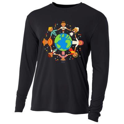 Funny Children Around The World Earth Day Cooling Performance Long Sleeve Crew