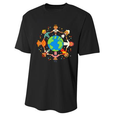 Funny Children Around The World Earth Day Performance Sprint T-Shirt