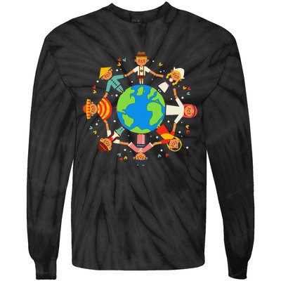 Funny Children Around The World Earth Day Tie-Dye Long Sleeve Shirt