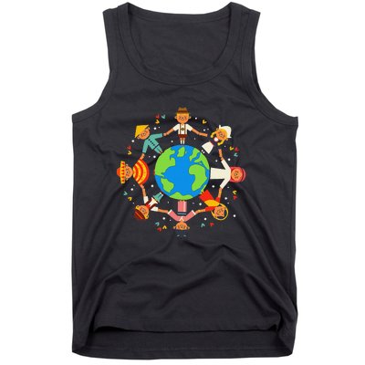 Funny Children Around The World Earth Day Tank Top