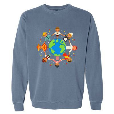 Funny Children Around The World Earth Day Garment-Dyed Sweatshirt