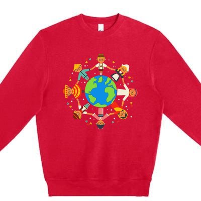 Funny Children Around The World Earth Day Premium Crewneck Sweatshirt