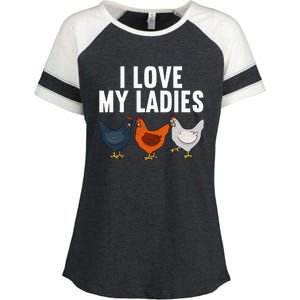 Funny Chicken Art Farming Chicken Farmer Enza Ladies Jersey Colorblock Tee