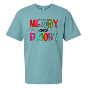 Funny Christmas Apparel Merry & Bright Christmas Lights Sueded Cloud Jersey T-Shirt