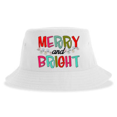 Funny Christmas Apparel Merry & Bright Christmas Lights Sustainable Bucket Hat