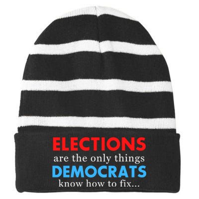 Funny Conservative Anti Biden Republican Striped Beanie with Solid Band