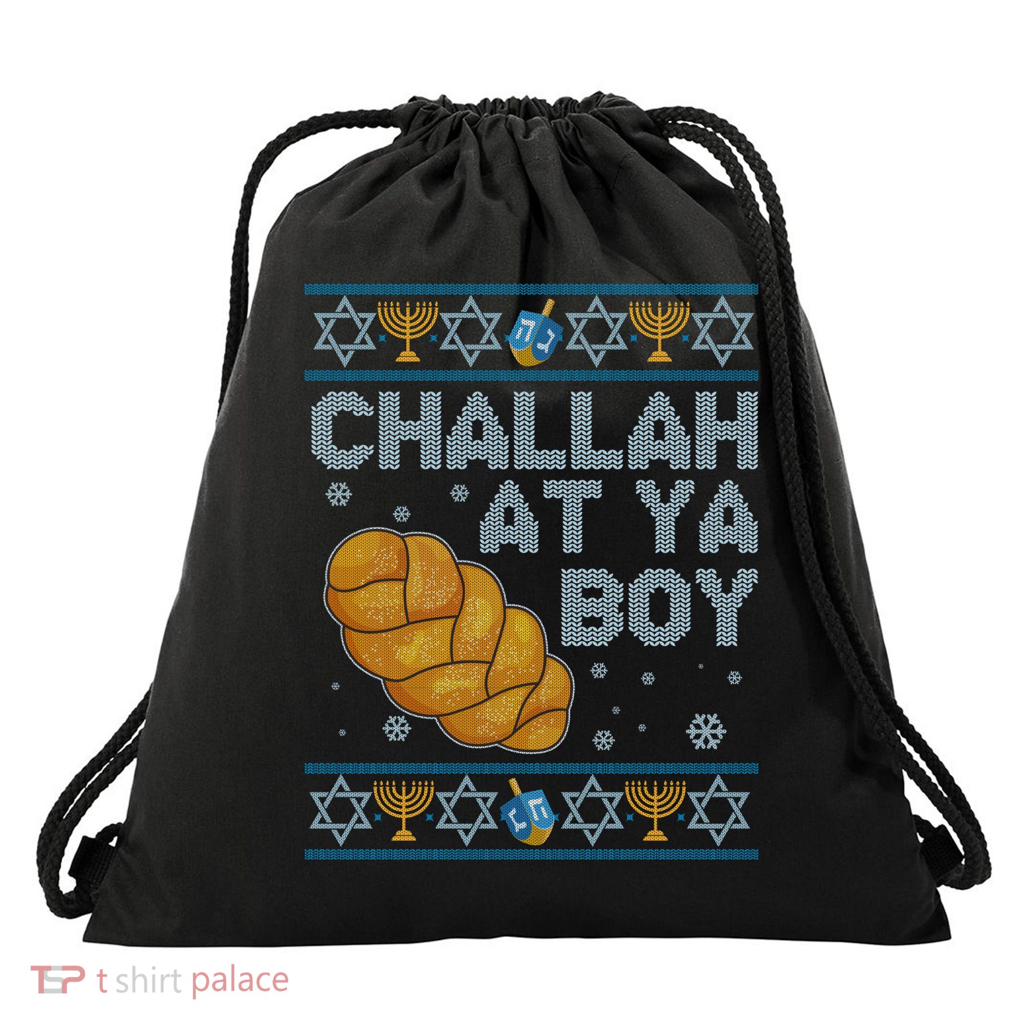 Funny Challah At Ya Boy Ugly Hanukkah Sweater Drawstring Bag