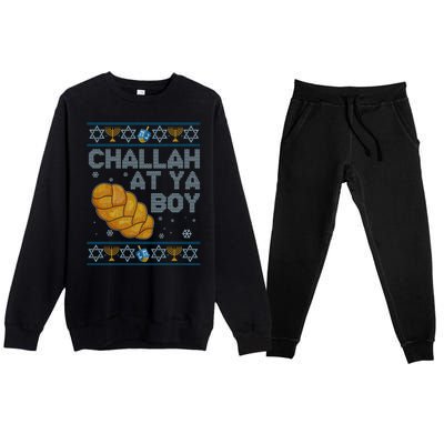 Funny Challah At Ya Boy Ugly Hanukkah Sweater Premium Crewneck Sweatsuit Set