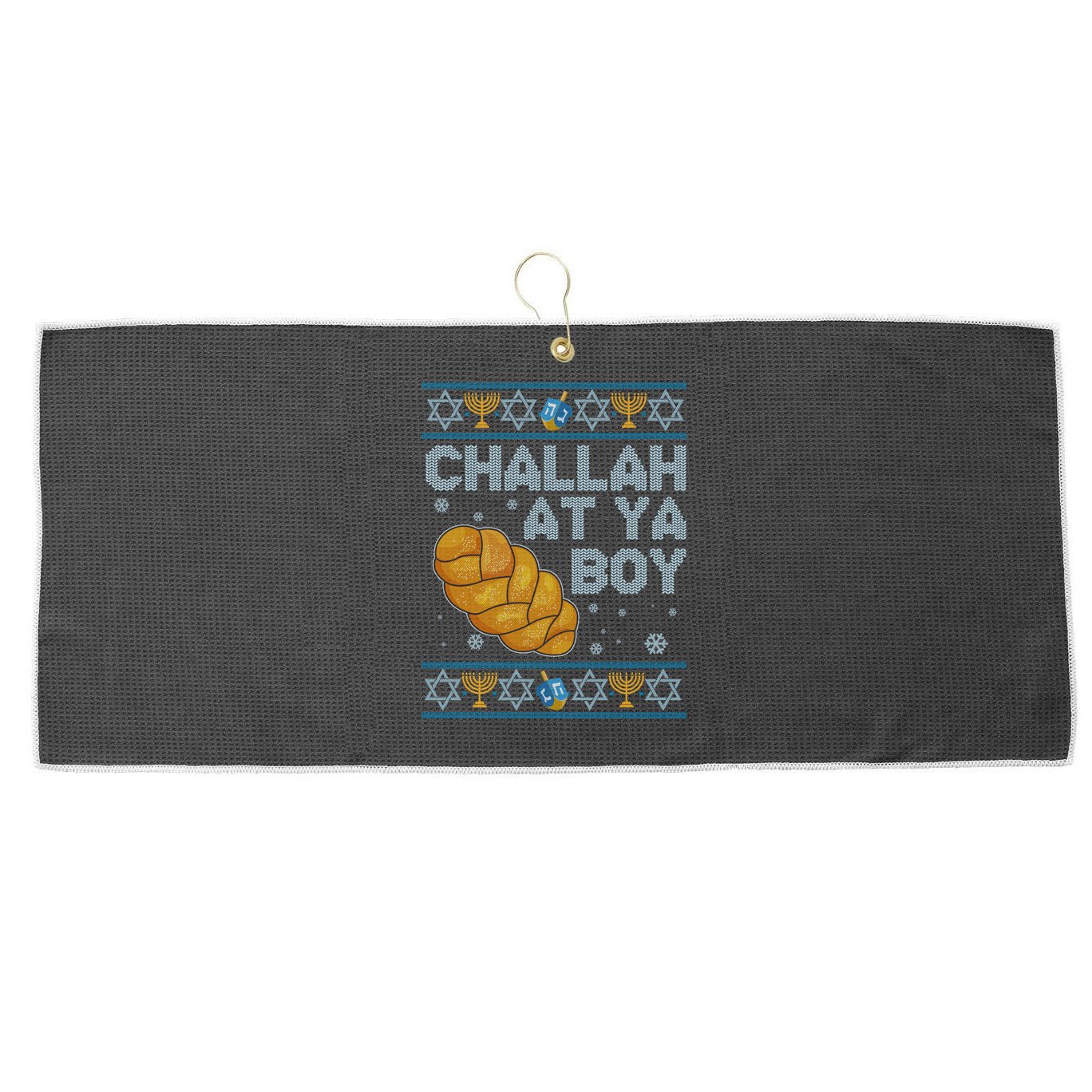 Funny Challah At Ya Boy Ugly Hanukkah Sweater Large Microfiber Waffle Golf Towel
