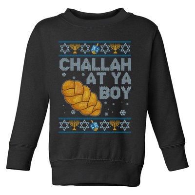 Funny Challah At Ya Boy Ugly Hanukkah Sweater Toddler Sweatshirt