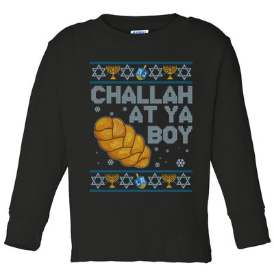 Funny Challah At Ya Boy Ugly Hanukkah Sweater Toddler Long Sleeve Shirt